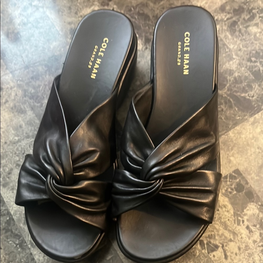 Cole Haan Black Mules with Ruched Design